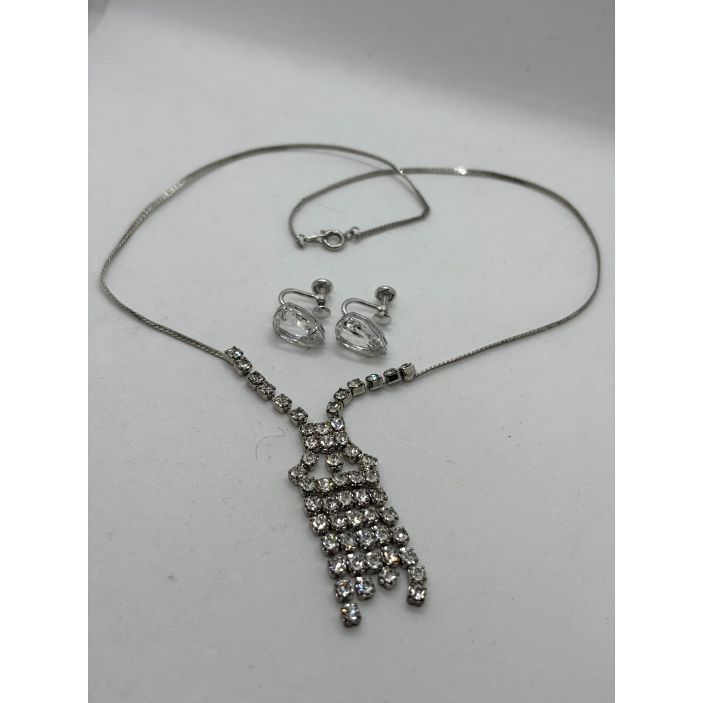 Vintage Earring and Necklace Lot Rhinestone Sparkly Glam